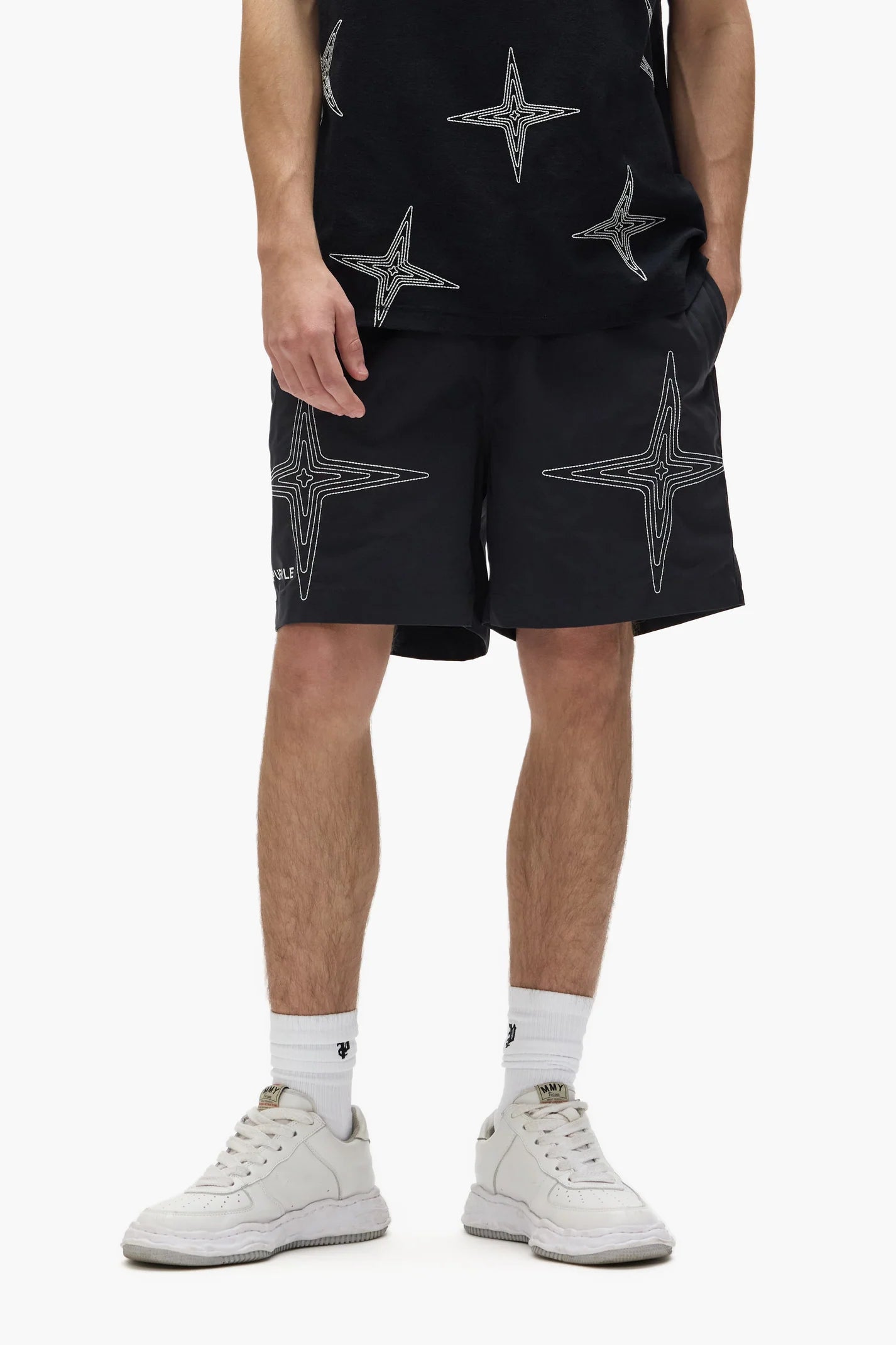 Purple brand Holographic round shorts black