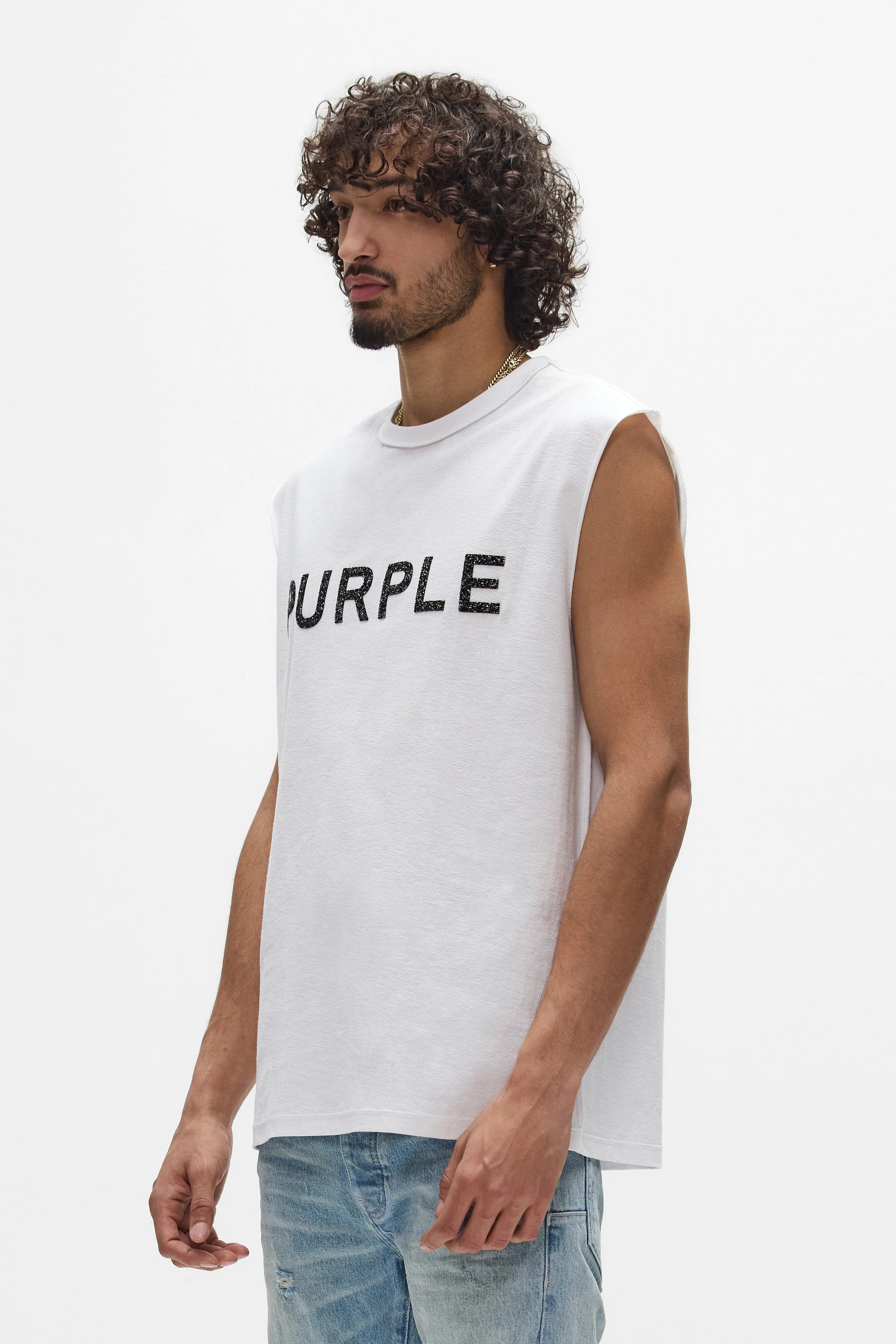 Purple Brand Crystal Sleeveless Tee White