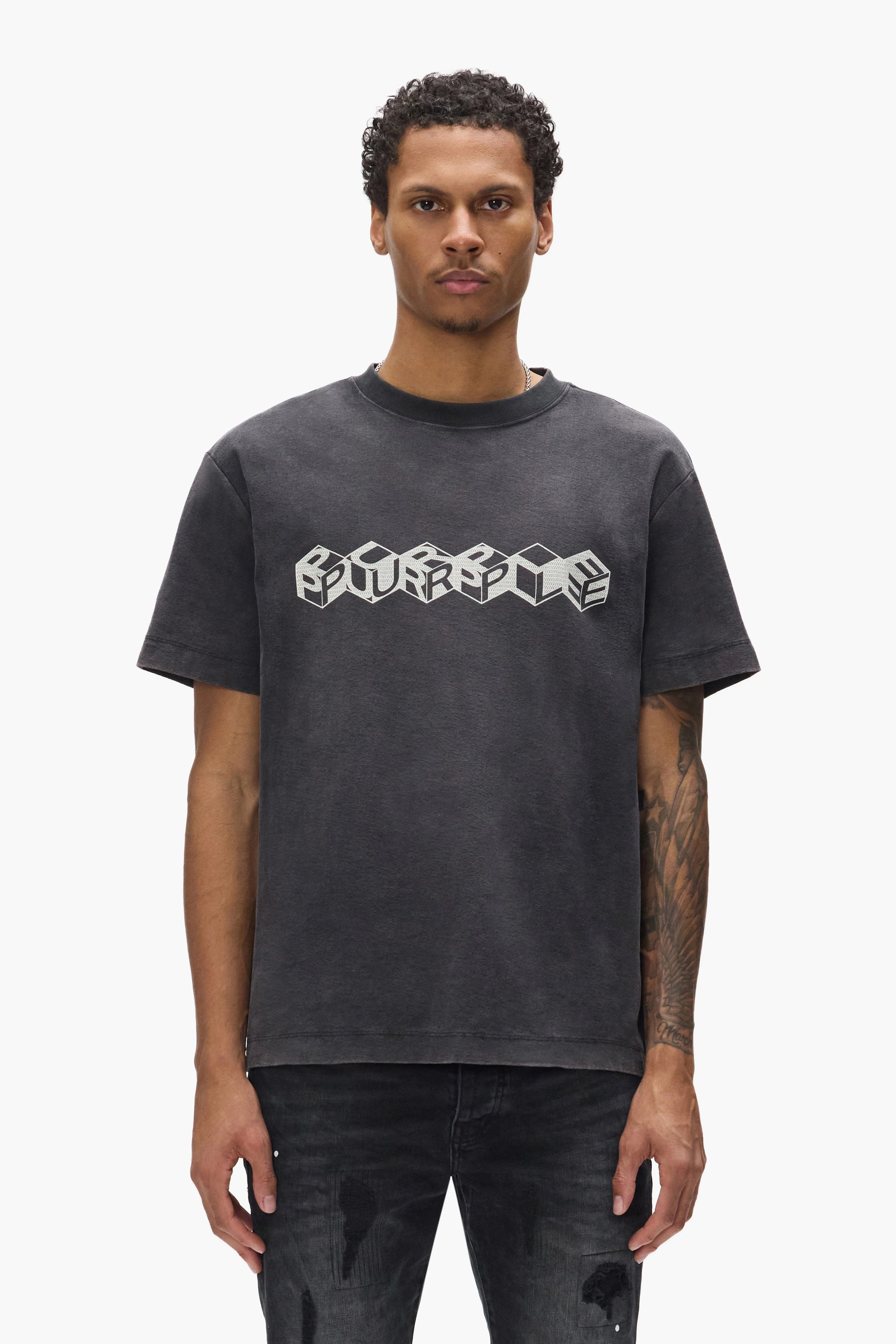 Purple Brand Cube Wordmark Tee Black