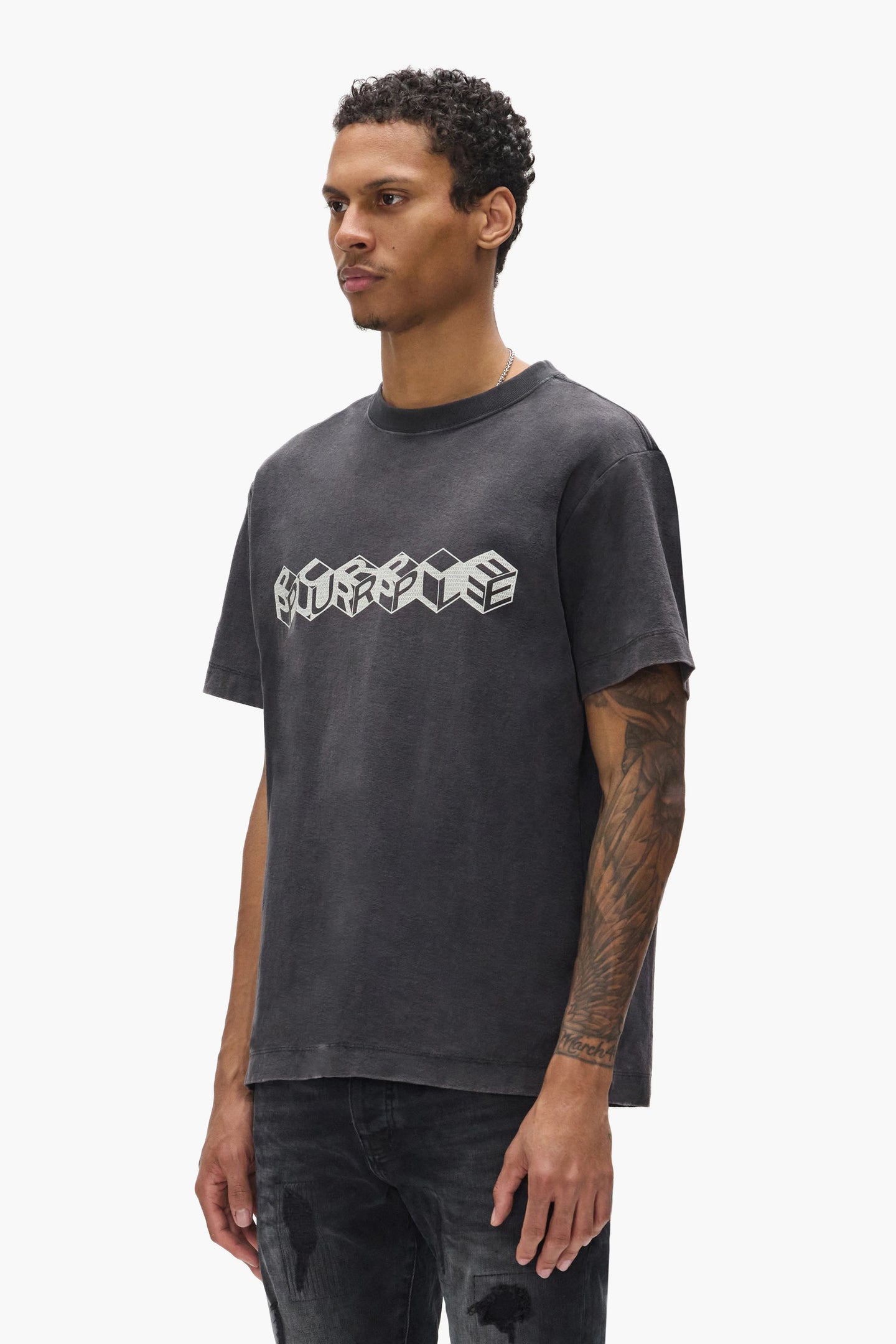 Purple Brand Cube Wordmark Tee Black