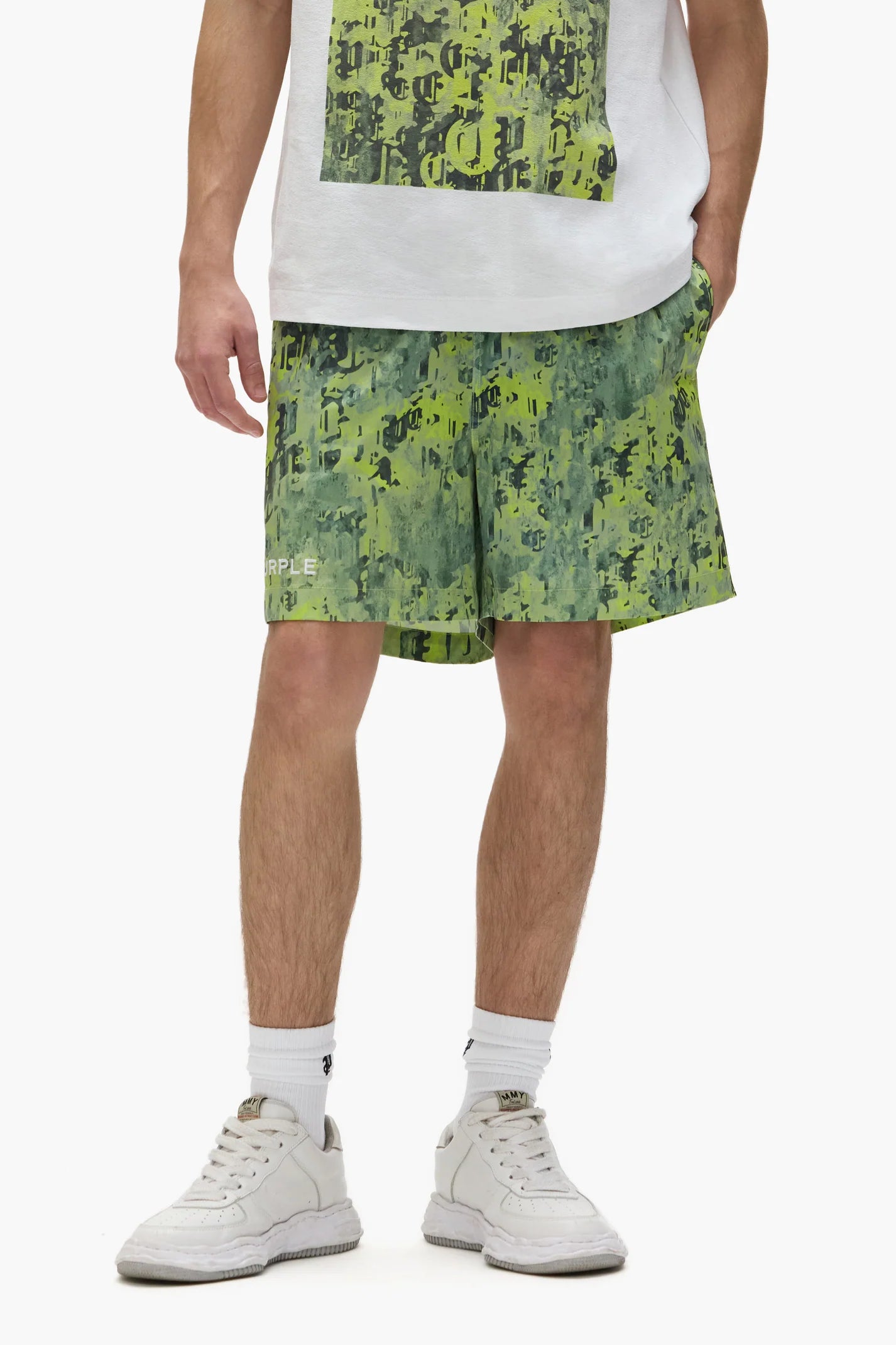 Purple brand Worn Gothic Camo round shorts multi