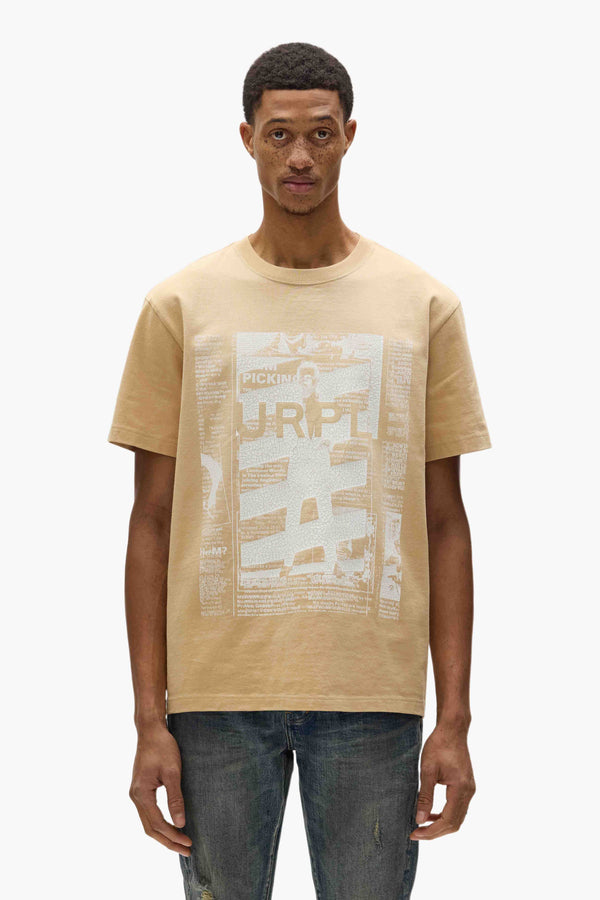 Purple Brand Men's Newsprint Tee Beige