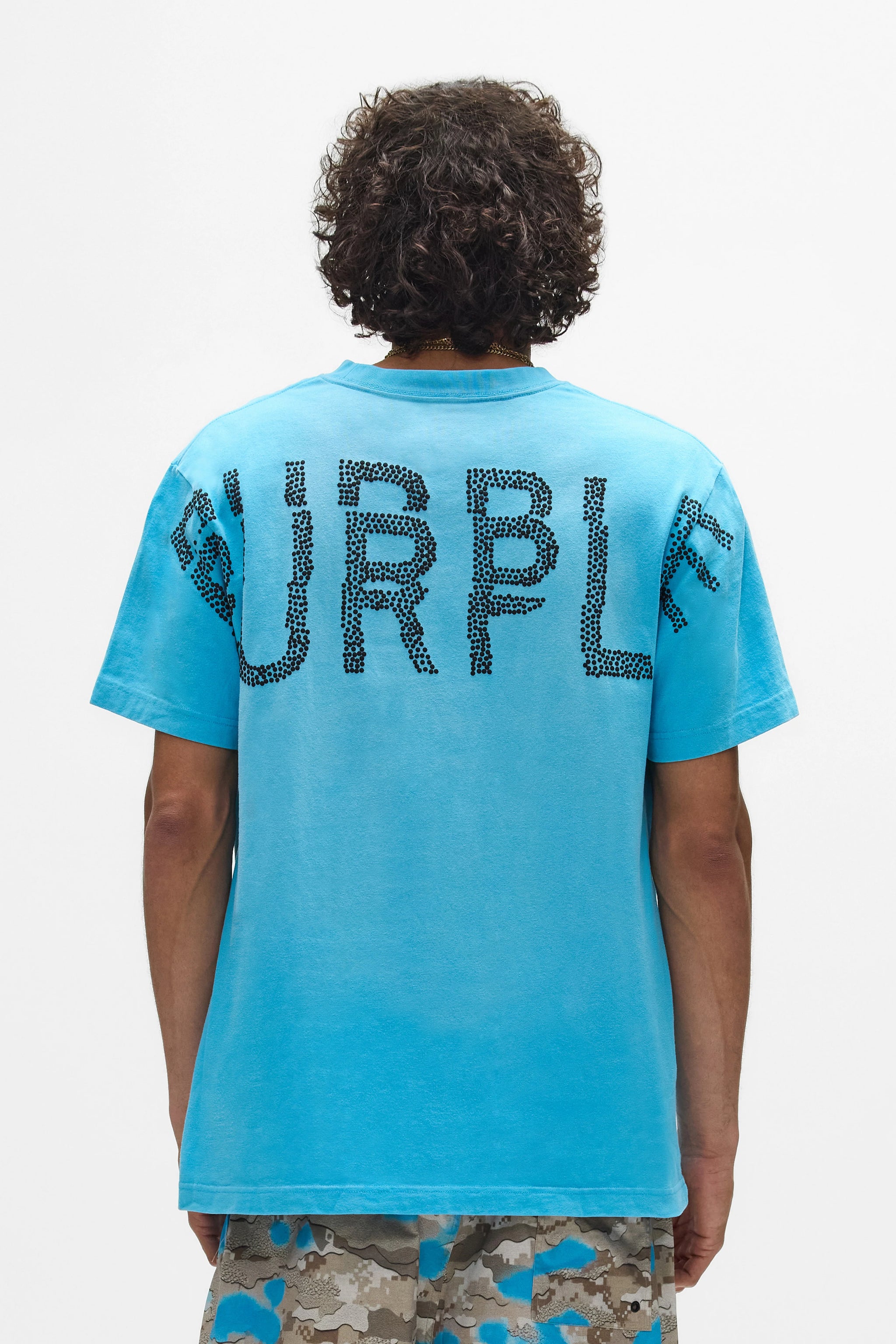 Purple Brand Wordmark Dupe Tee Cyan Blue