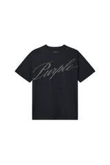 Purple Brand Crystal Slanted Script Tee Black