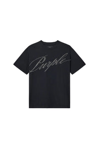 Purple Brand Crystal Slanted Script Tee Black