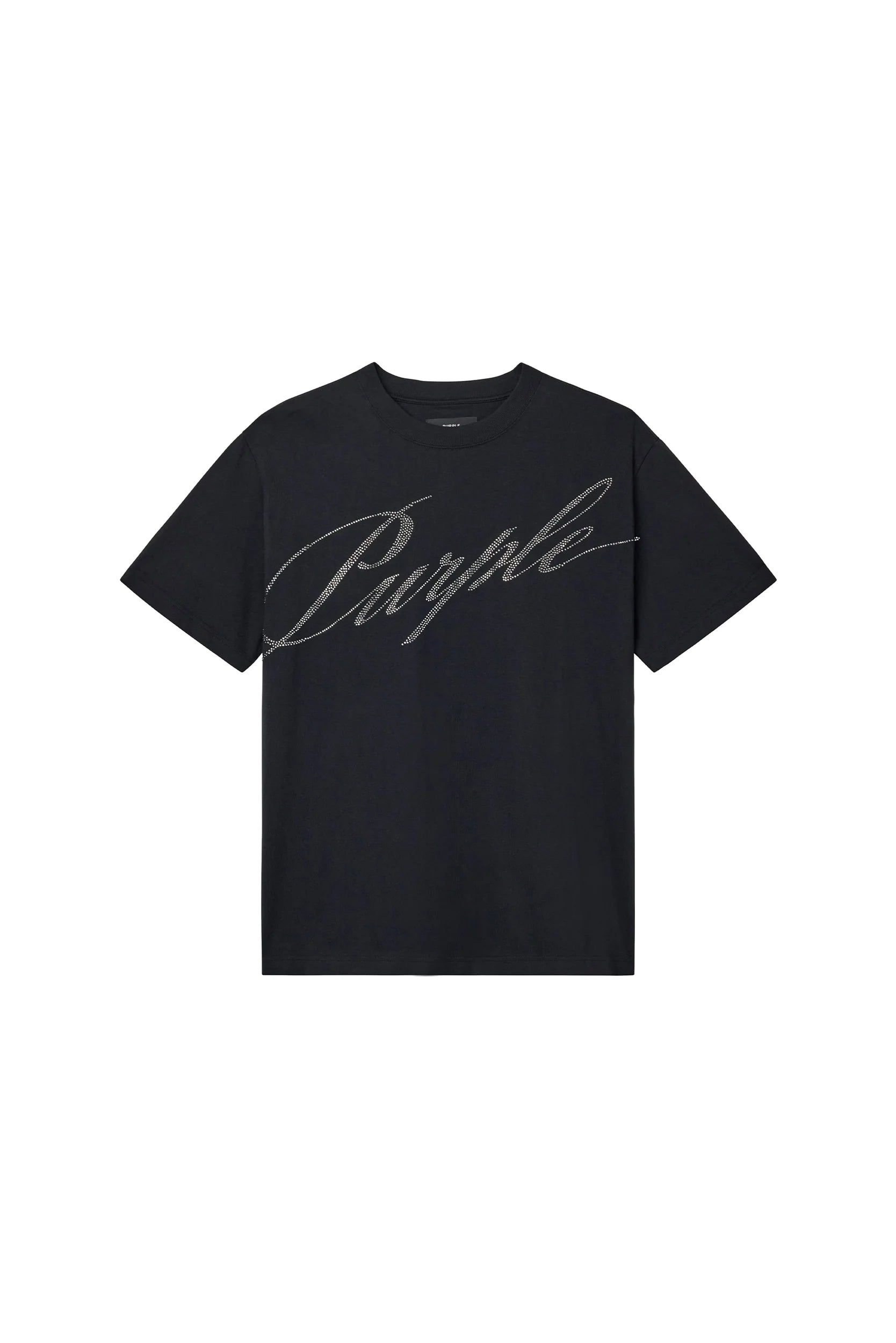 Purple Brand Crystal Slanted Script Tee Black