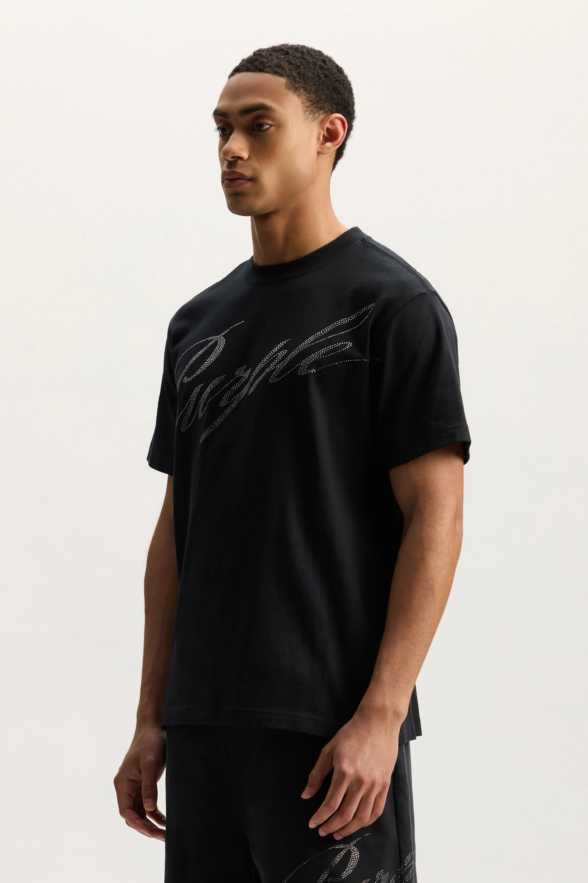 Purple Brand Crystal Slanted Script Tee Black