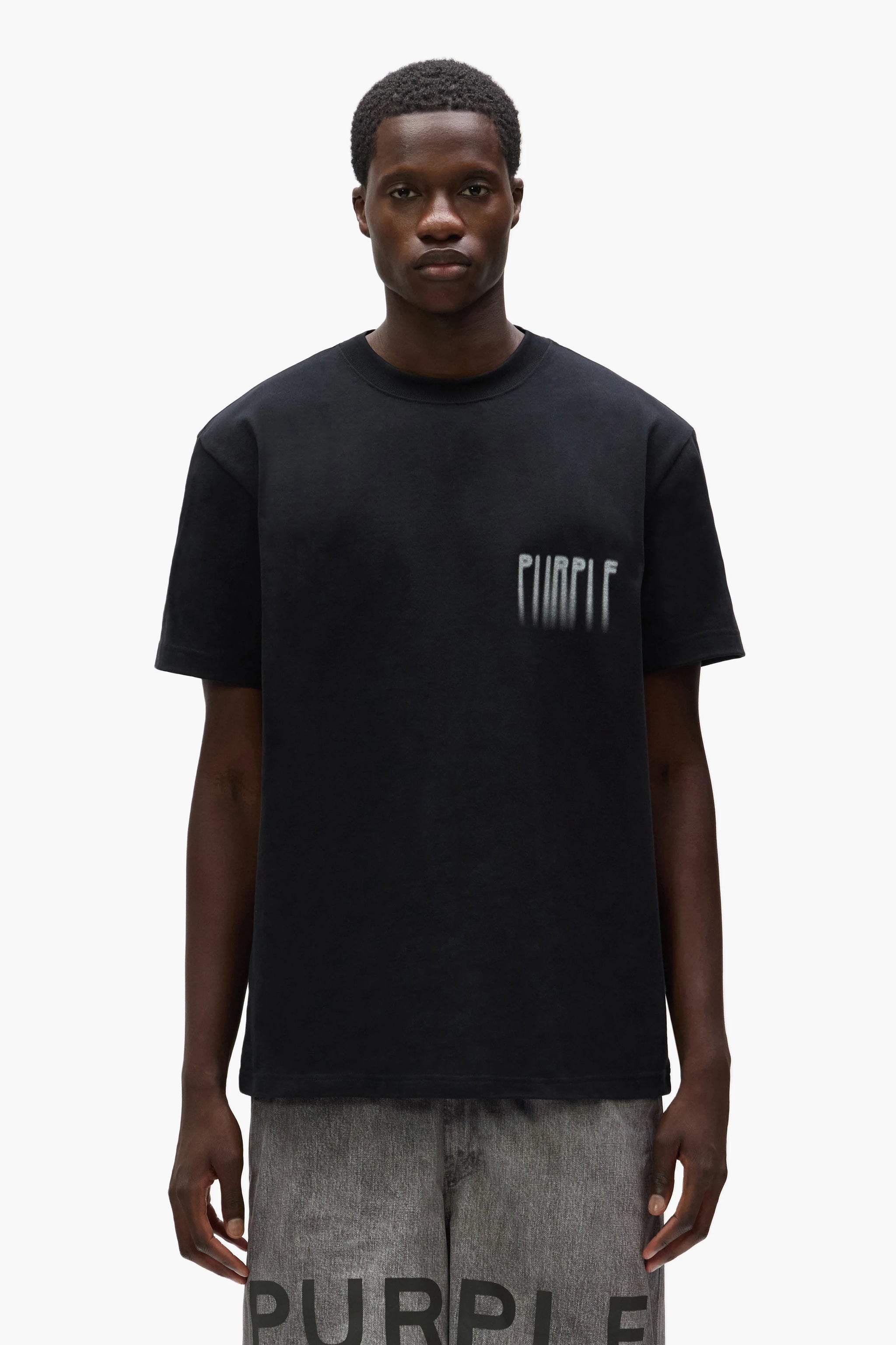 Purple brand blurred wordmark tee black