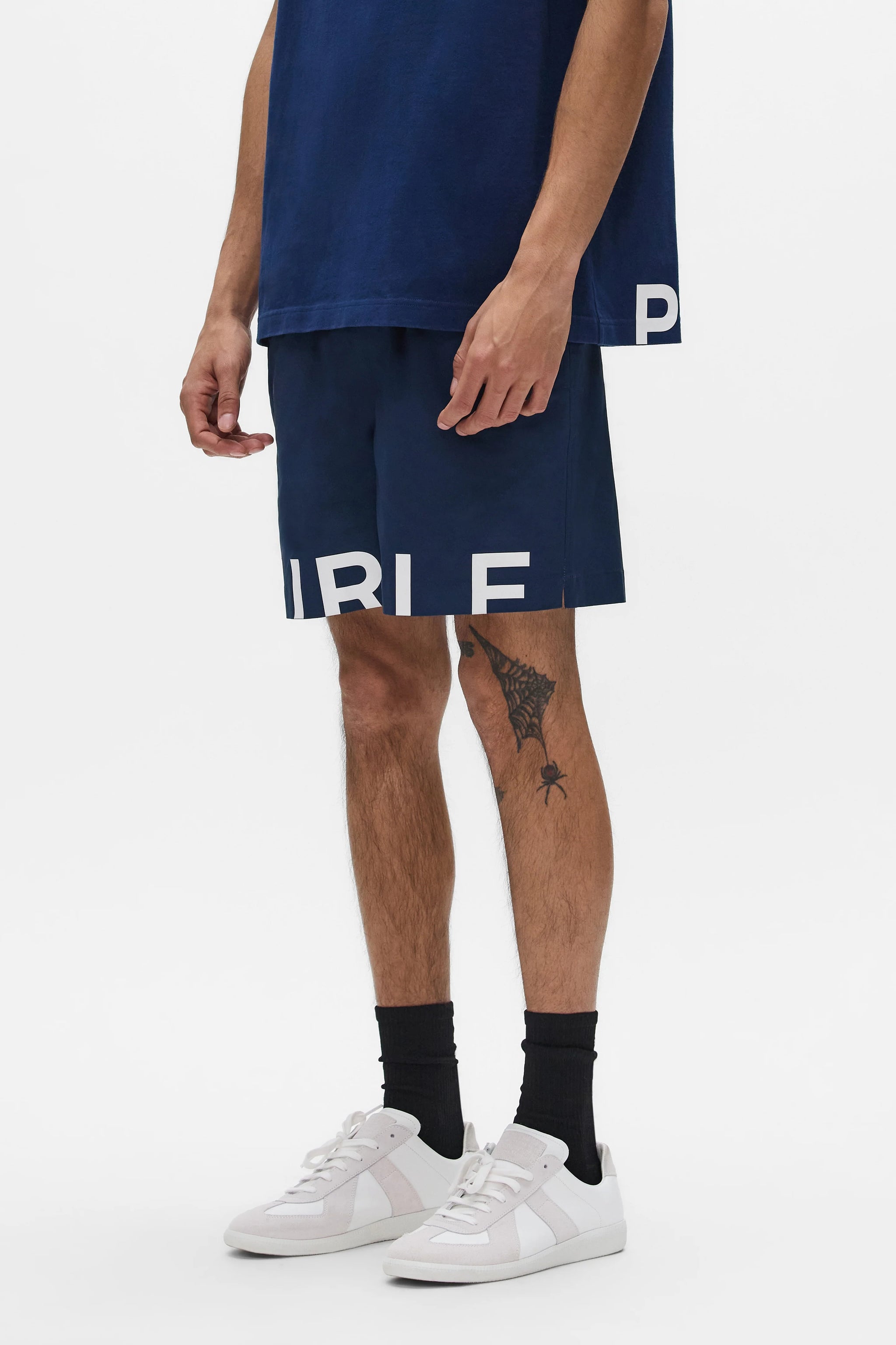 Purple Brand Wordmark Cut All Around Shorts Navy