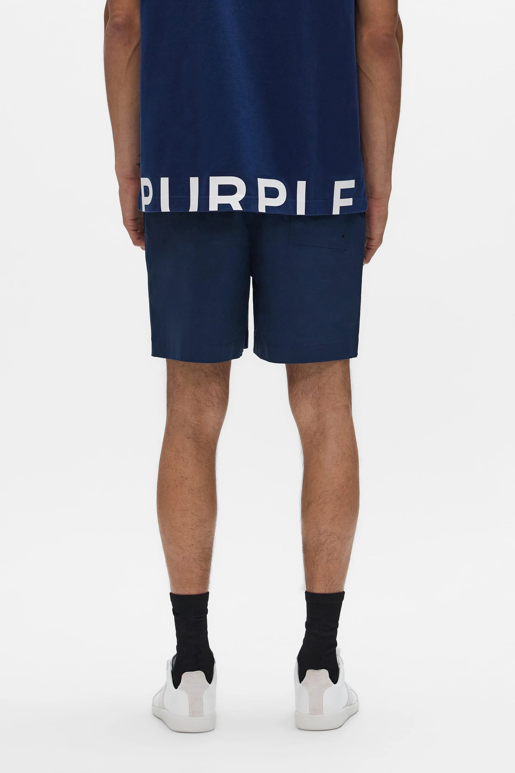 Purple Brand Wordmark Cut All Around Shorts Navy