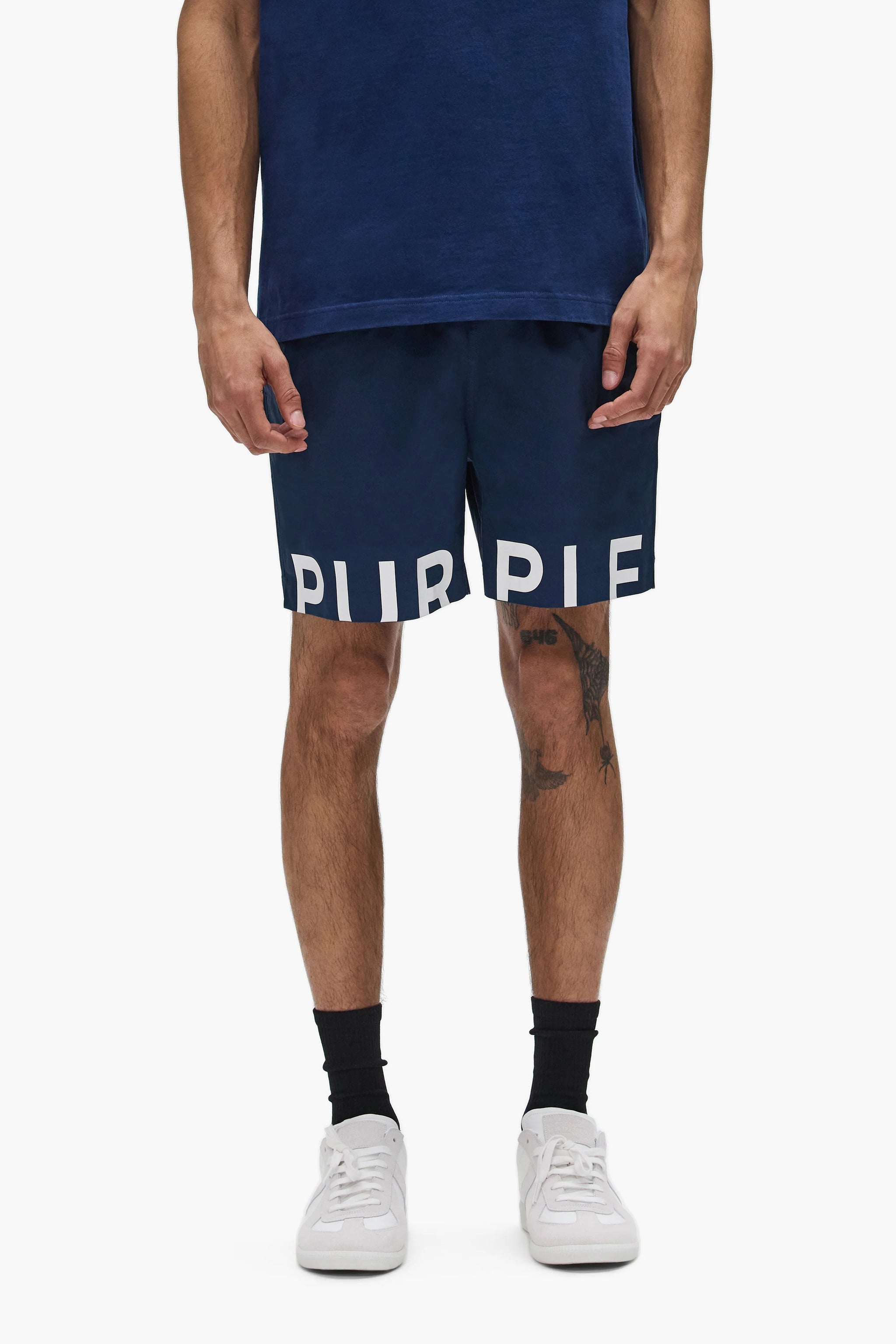 Purple Brand Wordmark Cut All Around Shorts Navy