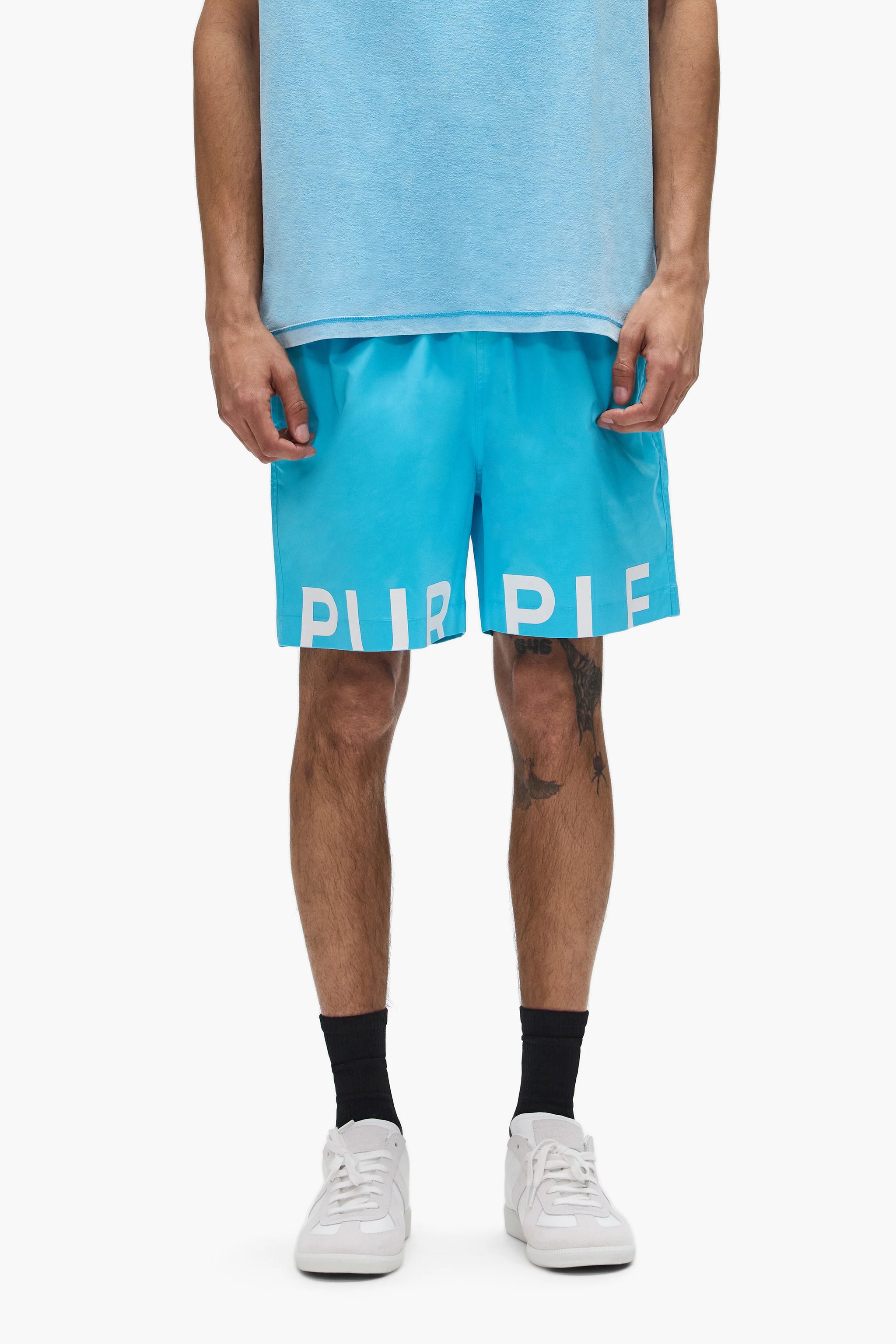 Purple Brand Wordmark Cut All Around Shorts Blue