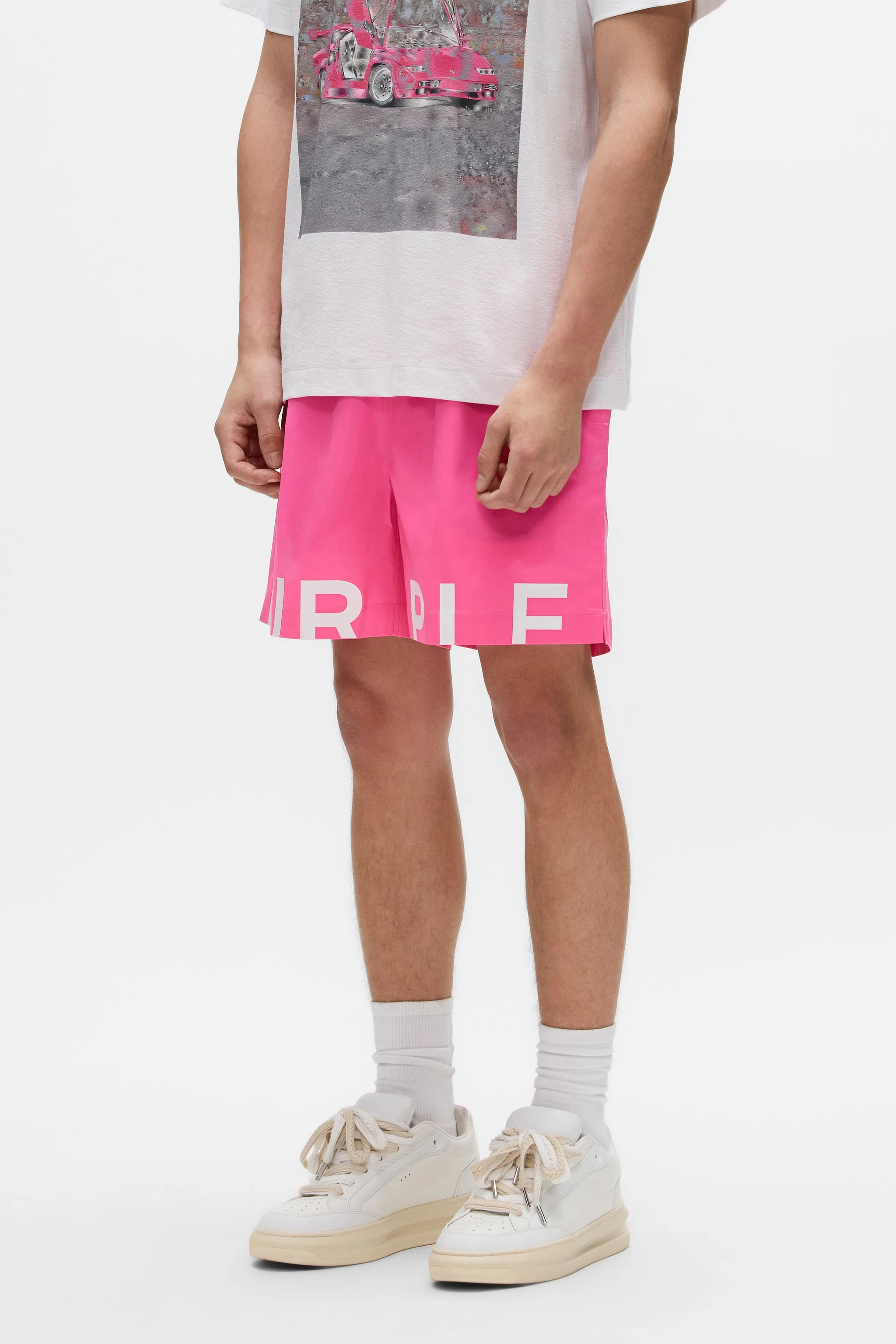 Purple Brand Wordmark Cut All Around Shorts Pink