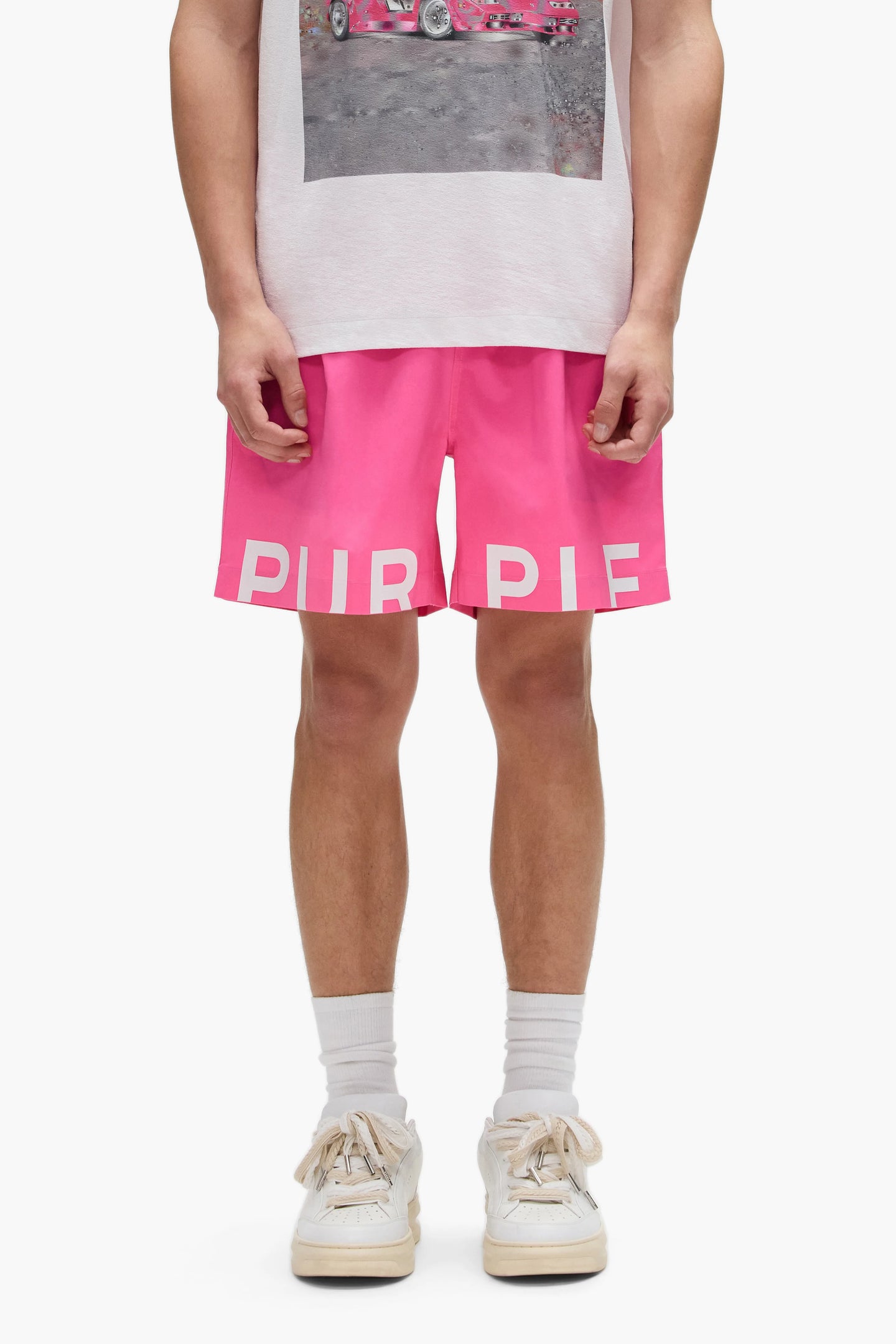 Purple Brand Wordmark Cut All Around Shorts Pink