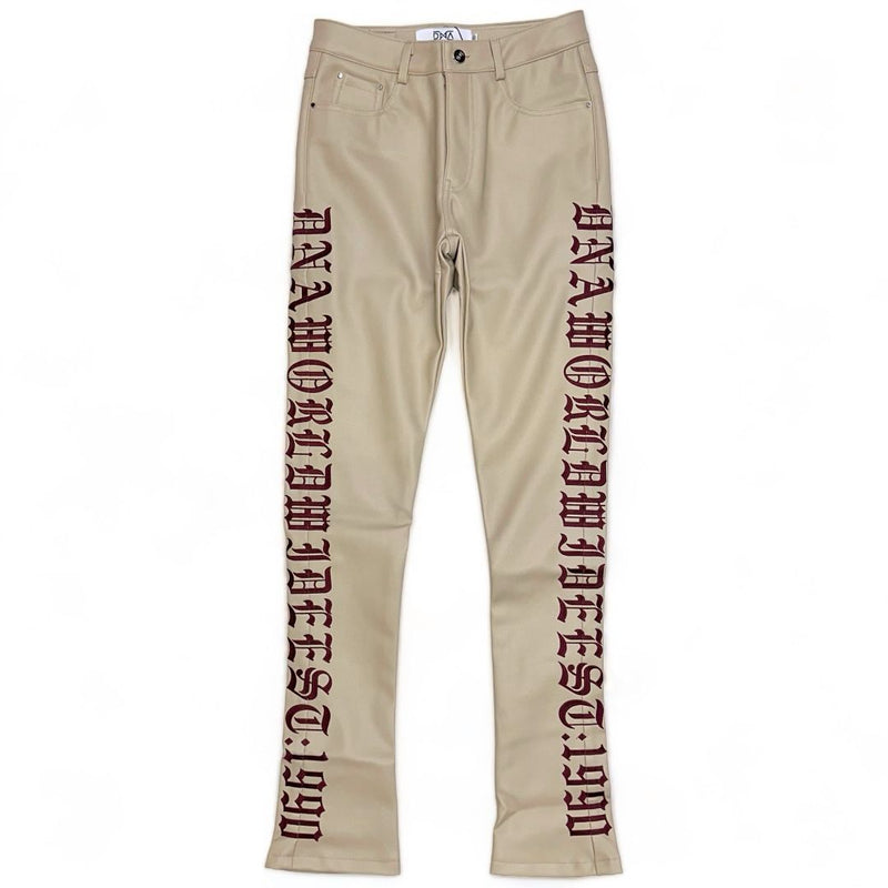 DNA premium (Beige/Maroon “world wide" handcrafted leather pant)