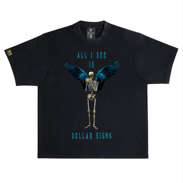 November reine (Black/Aqua Blue "Dollar Signs" t-shirt)