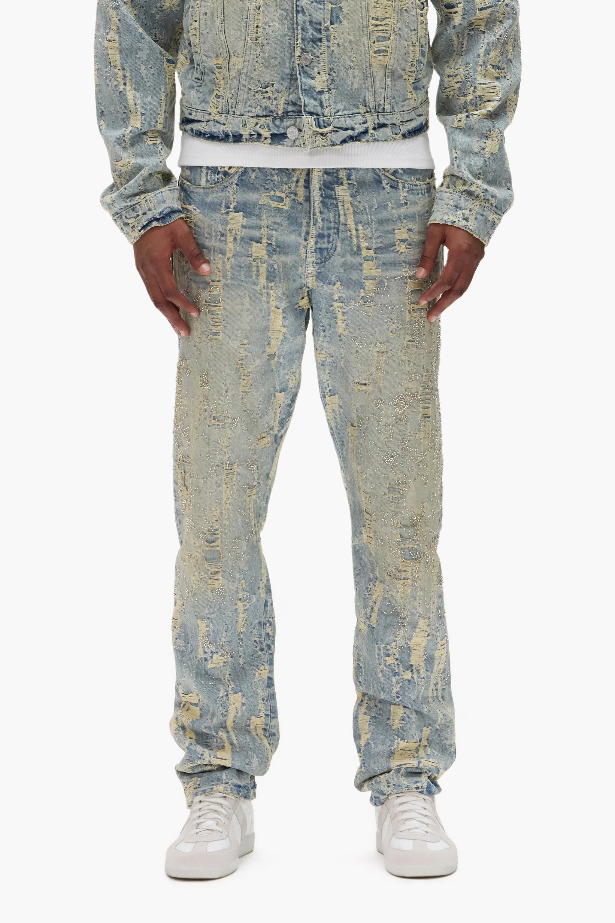 Purple Brand Bead Splatter Destroy Jeans light indigo