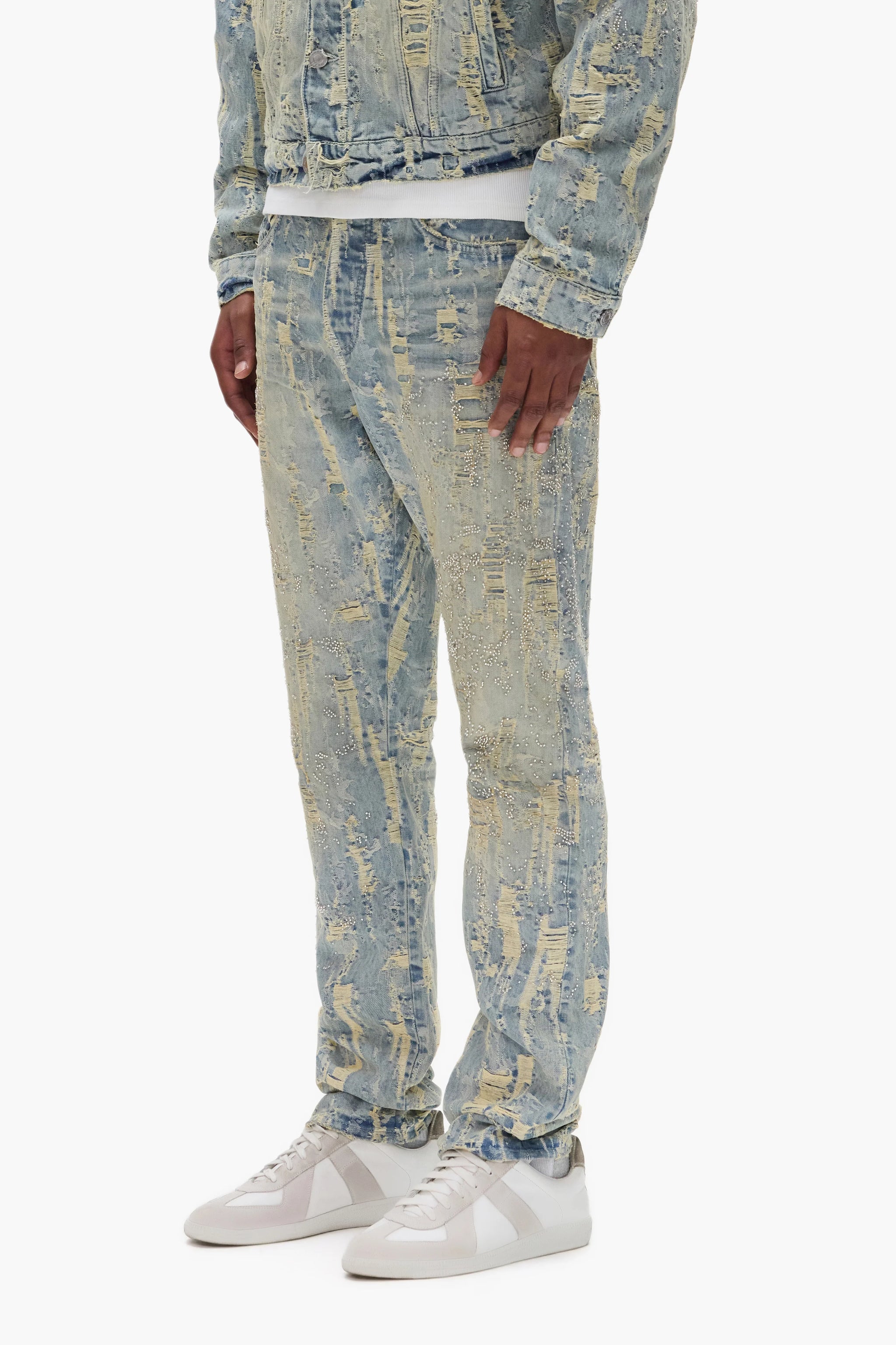 Purple Brand Bead Splatter Destroy Jeans light indigo