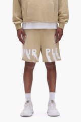 Purple Brand  Painted Wordmark Shorts Tan