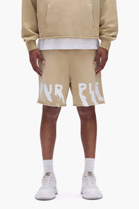 Purple Brand  Painted Wordmark Shorts Tan