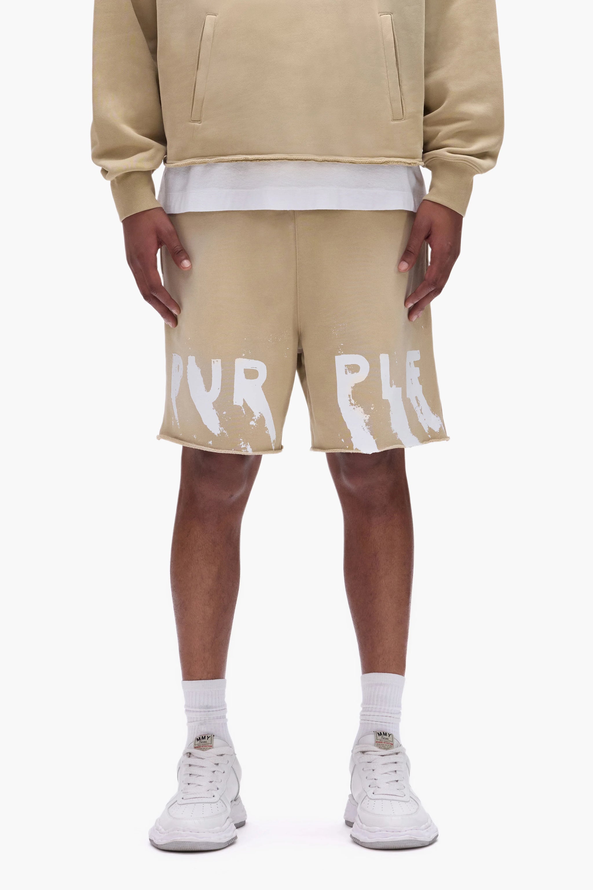 Purple Brand  Painted Wordmark Shorts Tan