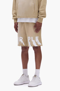 Purple Brand  Painted Wordmark Shorts Tan