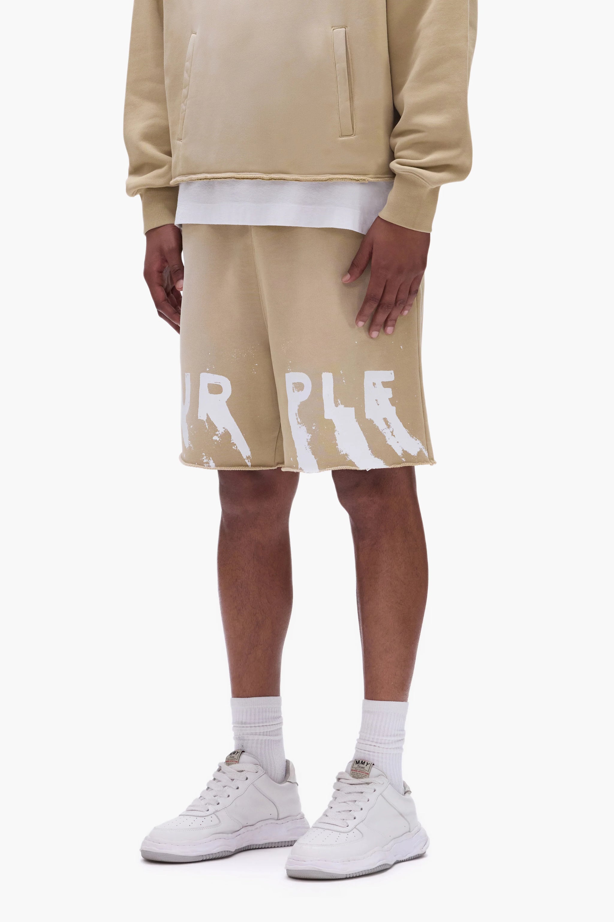 Purple Brand  Painted Wordmark Shorts Tan
