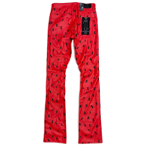 Focus (Red  "heartless leather print denim stacked jean)