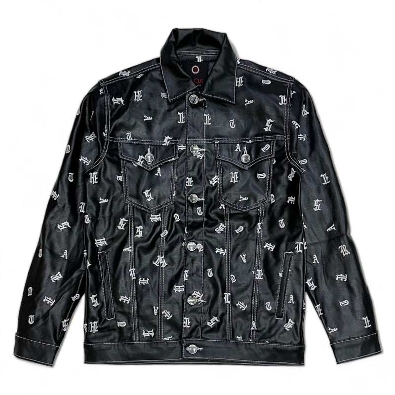 Focus (Black "heartless leather print denim jacket)