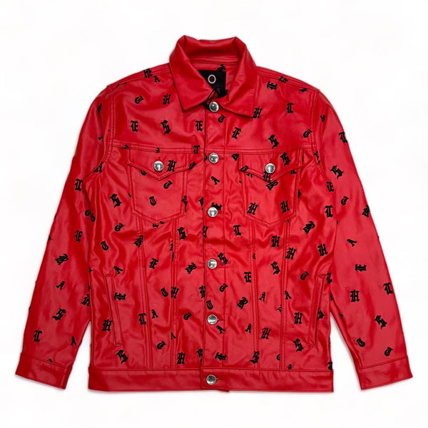 Focus (Red  "heartless leather print denim jacket)