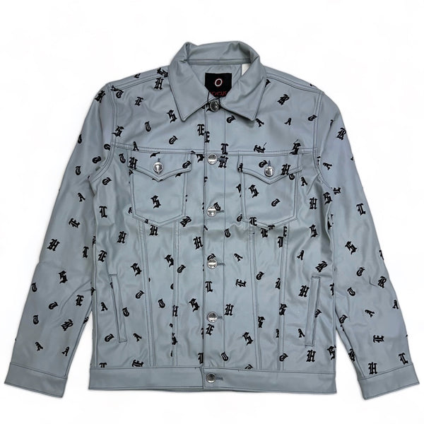 Focus (Grey "heartless leather print denim jacket)