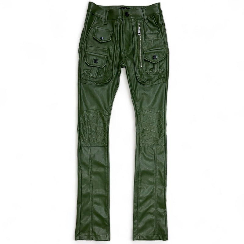 Vicious Denim (Dark Green Leather Skinny Stacked Pant)