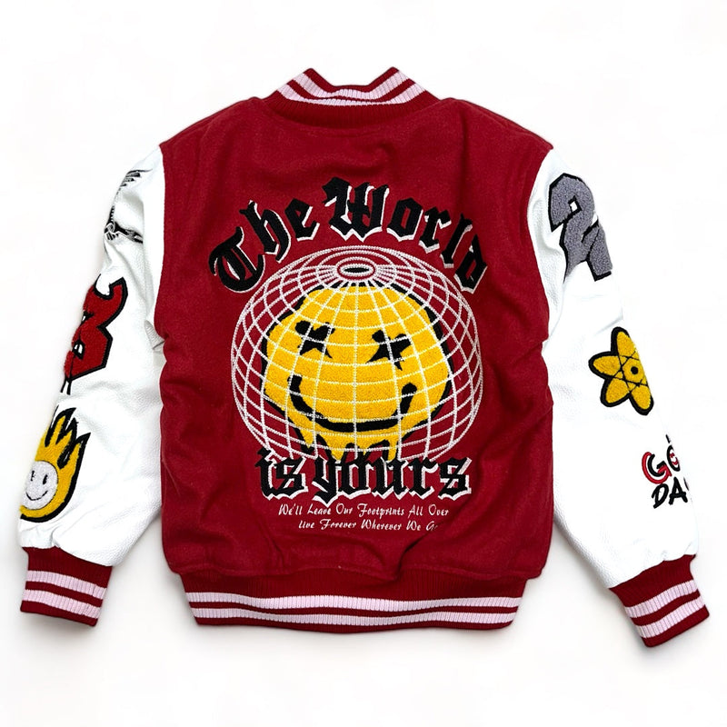 focus (kids Red "The world is yours varsity jacket)