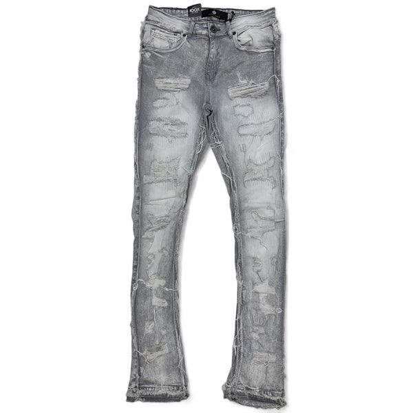 Focus denim (Grey wash frayed stitch stacked jean)
