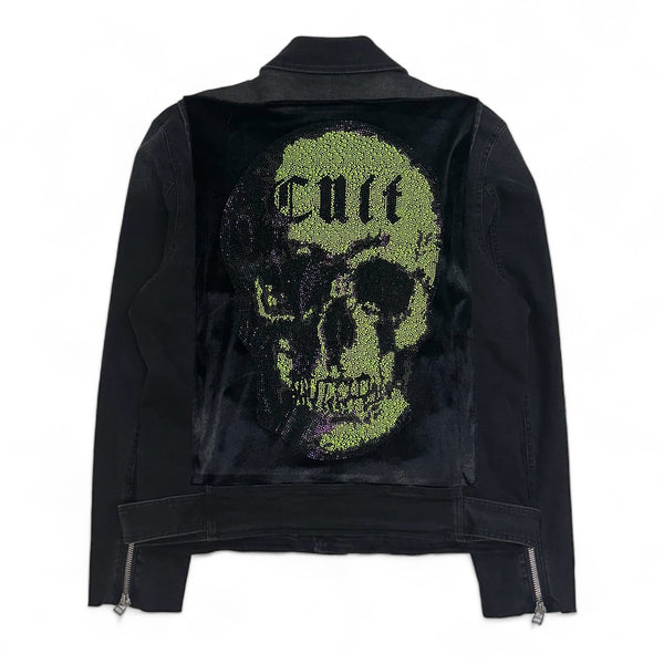 Cult of individuality (black/lime green skully Moto denim jacket)