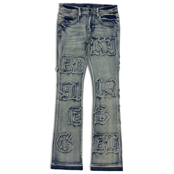 Kindred ice blue kd embroidery letter staked jean