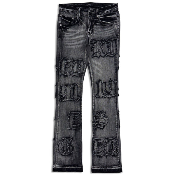 Kindred ice black kd embroidery letter staked jean