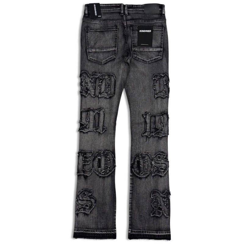 Kindred ice black kd embroidery letter staked jean