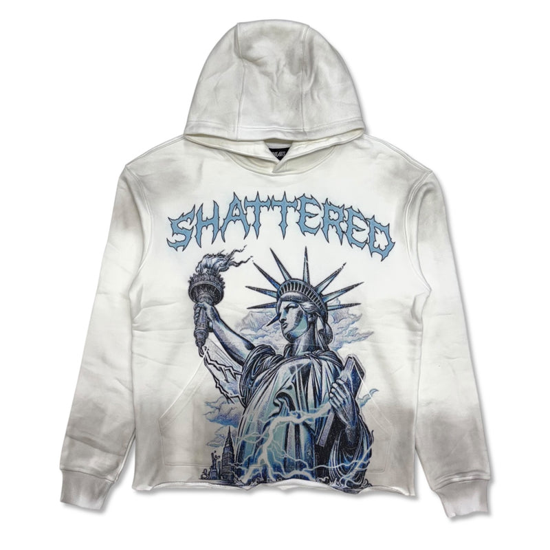 Shattered hearts white ms liberty cropped hoodie