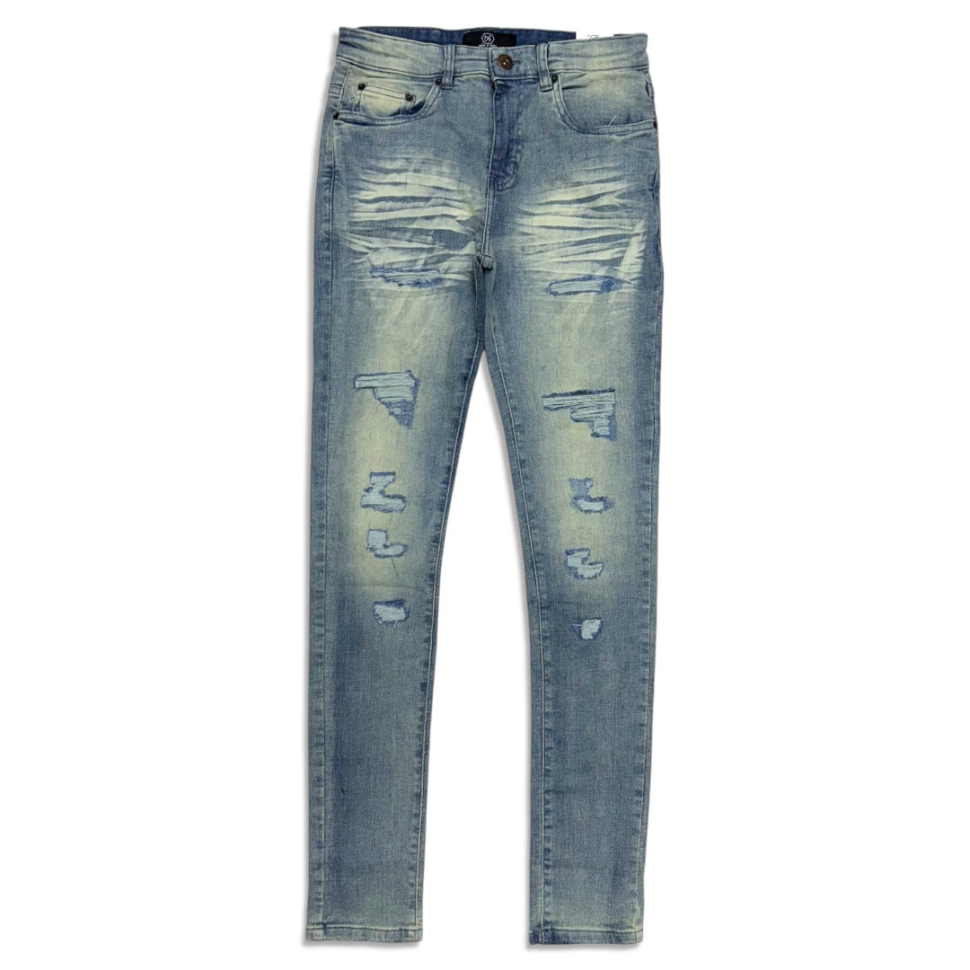 Dnm Story Men's bottom ripped jean -Vintage blue wash