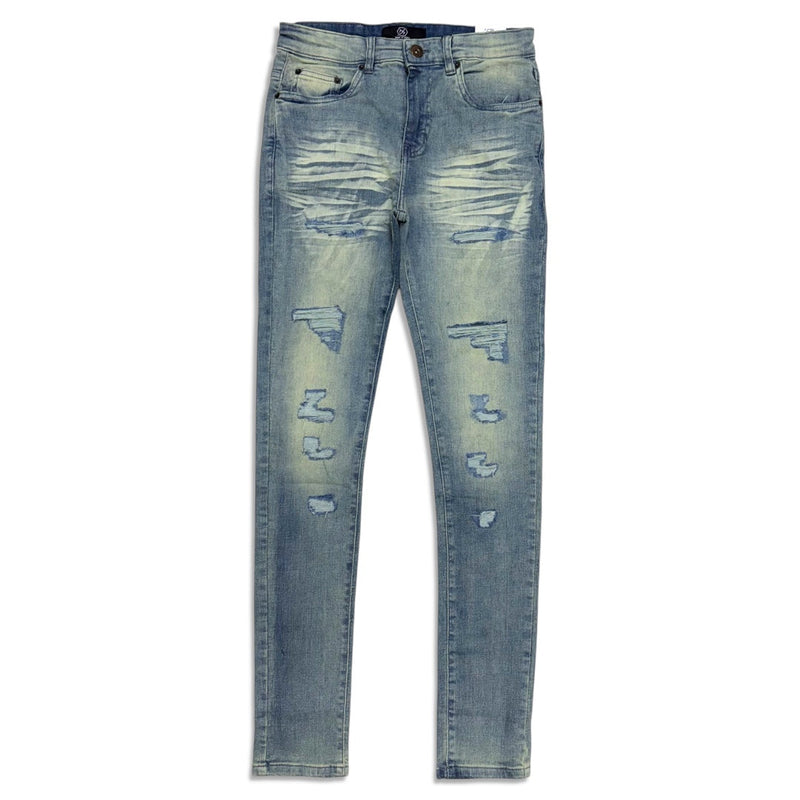 Dnm Story Men's vintage blue wash bottom ripped jean