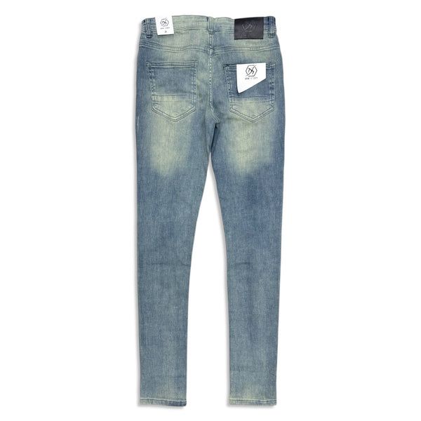 Dnm Story Men's vintage blue  wash bottom ripped jean