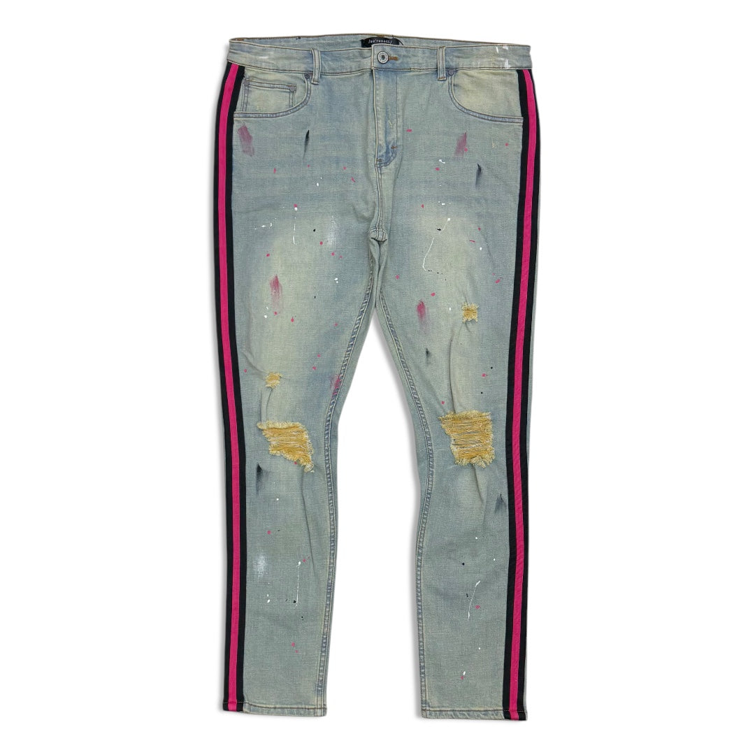Serenede Sacred Plasma Stripe Jeans – Light Wash with Pink/Black Side