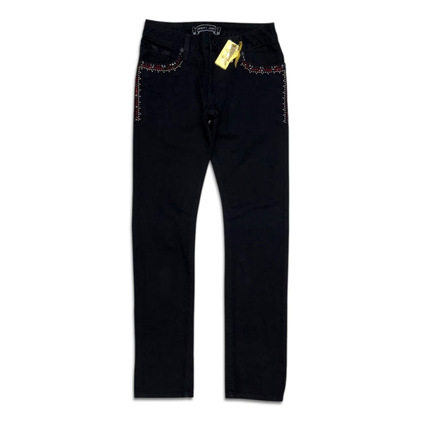 Robin Men's Jeans – Black with Red Crystal