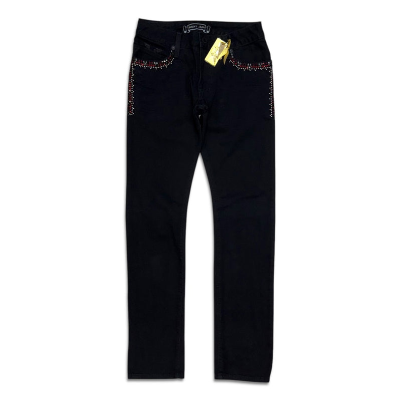 Robin Men's Jeans – Black with Red Crystal