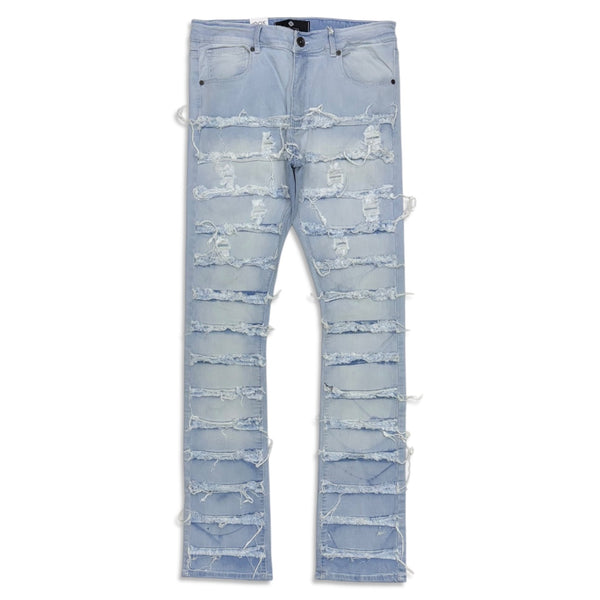 Focus Men's Stacked Shredded Jeans – Light Blue