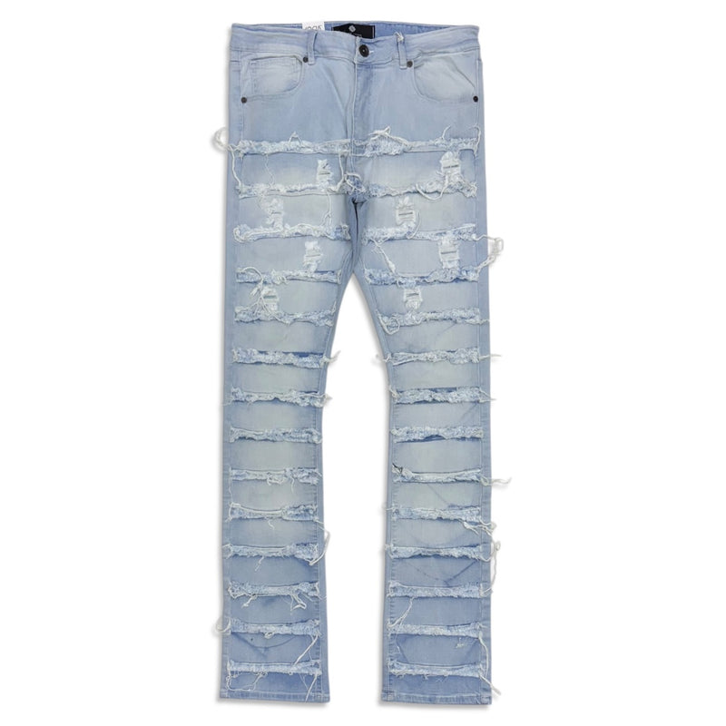Focus Men's Stacked Shredded Jeans – Light Blue