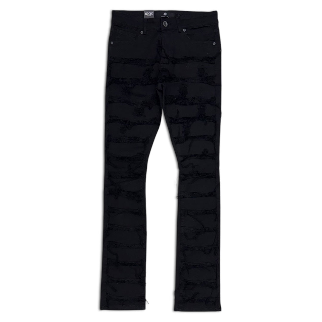 Focus Men's Stacked Shredded Jeans – Black