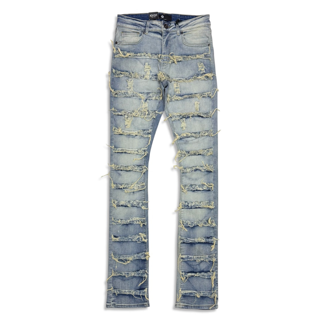 Focus Men's Stacked Shredded Jeans – Bleached Indigo