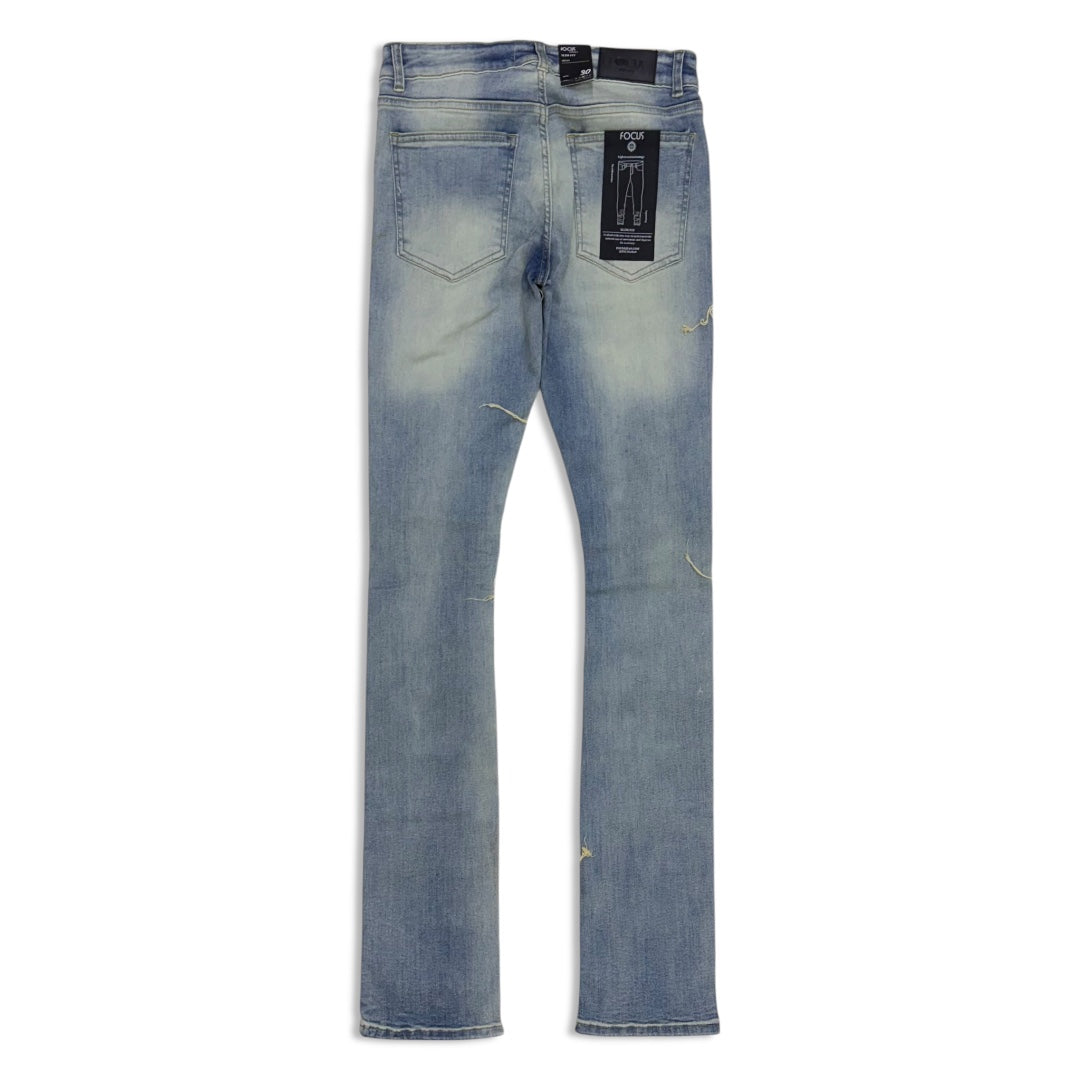 Focus Men's Stacked Shredded Jeans – Bleached Indigo